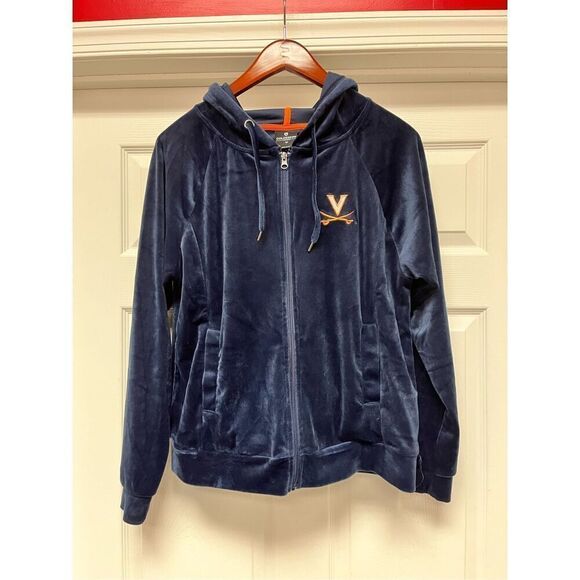 Colosseum Virginia Cavaliers Navy Velour Full Zip Up Hoodie sz. M EUC - Picture 1 of 6